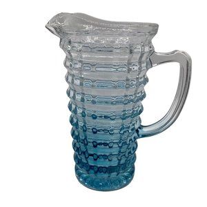 Blue and Clear Textured Cube Effect Glass Ombre Colored Blue Pitcher